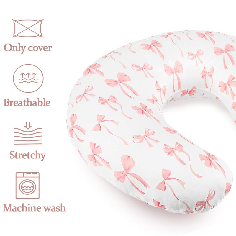 DAYEEBALL Nursing Pillow Cover, Removable Nursing Covers for Breastfeeding Pillows, Stretchy and Soft Fit for Baby Girls Boys Newborn, Pink Bow(Only Cover) - Image 3
